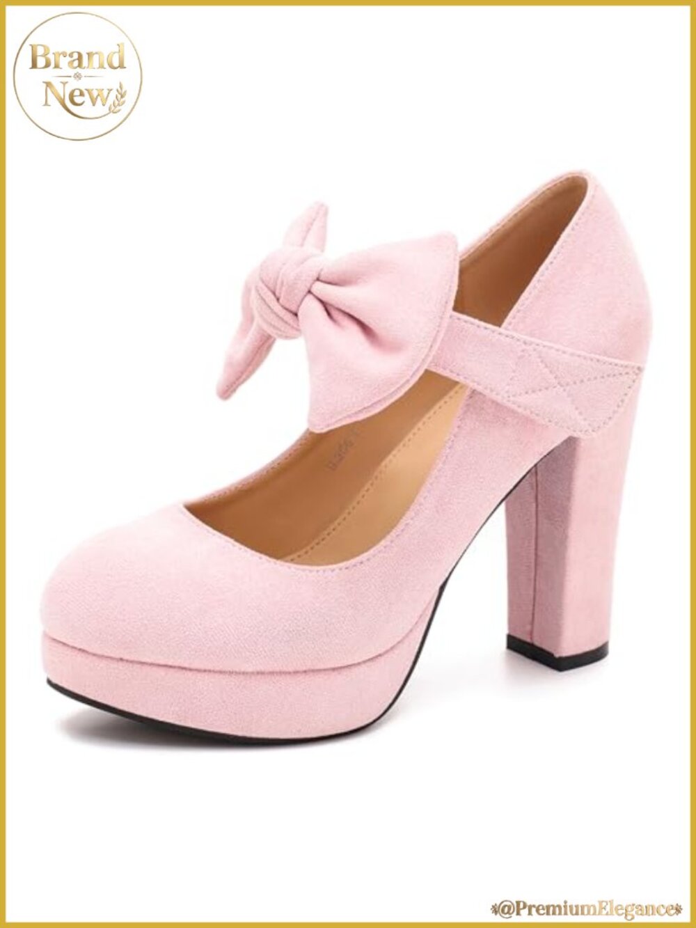 Women's Bow Platform Block High Heel Pumps, Ankle Strap, Removable Bowtie,